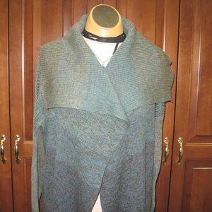 Peruvian Connection Blue Green Space Dye Pima Open Front Cardigan L